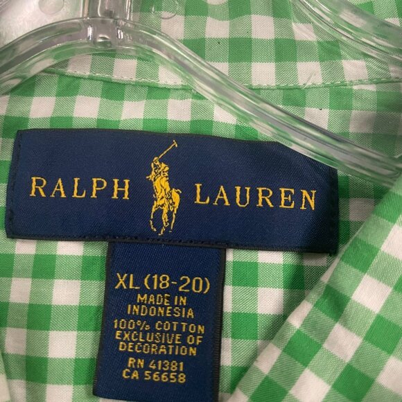 Ralph Lauren Men's Checkered Button Up Shirt Green/White Long Sleeve Size XL - Picture 8 of 8